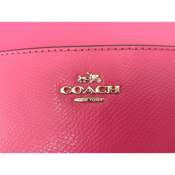 Coach Pink Leather Wristlet Pouch Clutch Bag‎ Gold Logo NEW